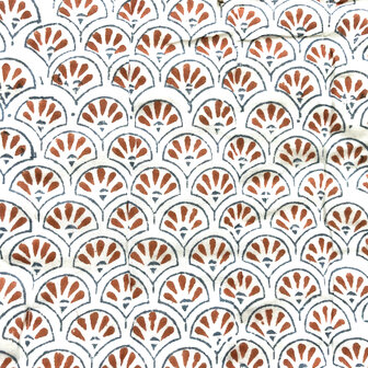 deken quilt tweepersoons reversible blockprint 10- caramel/blauw-bruin