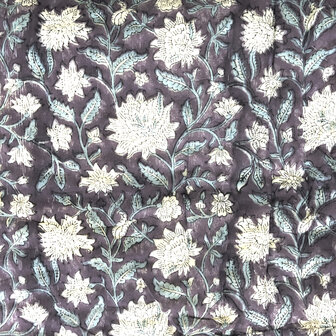 SORRY,  AL WEER UITVERKOCHT- deken quilt tweepersoons reversible blockprint 12- oud paars/sky blue