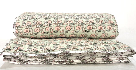 deken quilt tweepersoons reversible blockprint 13- oud roze-mint/roze-l.groen