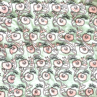 deken quilt tweepersoons reversible blockprint 13- oud roze-mint/roze-l.groen