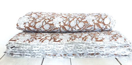 deken quilt tweepersoons reversible blockprint 1-chocobruin/grijs