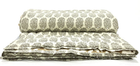 SORRY- al weer UITVERKOCHT- deken quilt eenpersoons reversible blockprint 4- khaki-wit/cappuccino