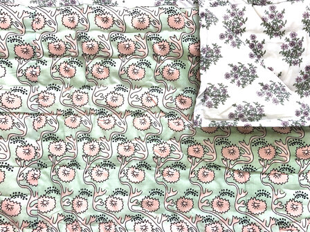 deken quilt tweepersoons reversible blockprint 13- oud roze-mint/roze-l.groen