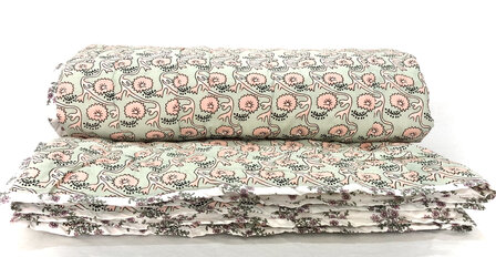 deken quilt tweepersoons reversible blockprint 13- oud roze-mint/roze-l.groen