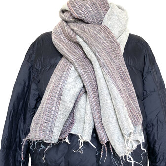 sjaal/omslagdoek mixed wool-sierrand - warm grey