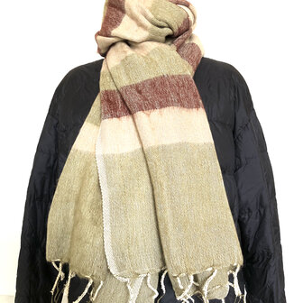 sjaal/omslagdoek mixed wool 2 - streep khaki-naturel-roest