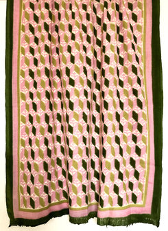 sjaal merino wol print large 3- roze/groen graphic