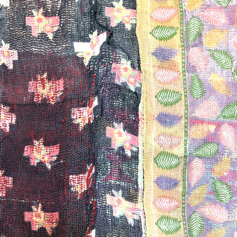  quilt kantha vintage katoen 5-  lila/zwart-maisgeel