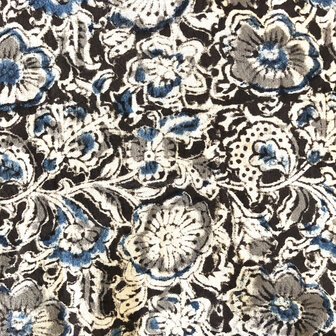  kimono hand blockprint 3 jeansblauw/zwart/grijs bloem