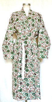  ochtendjas/kimono quilted katoen 2- d.groen/bruin