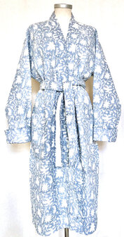 ochtendjas/kimono quilted katoen 4- jeans-blauw/wit
