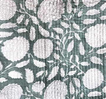  ochtendjas/kimono quilted katoen 5- zee grijs/groen-wit