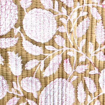  ochtendjas/kimono quilted katoen 8- khaki-bruin/roze