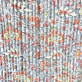  ochtendjas/kimono quilted katoen  15- licht grijs/terra-oranje