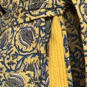  ochtendjas/kimono quilted katoen 19- khaki/-indigo blauw/grijs