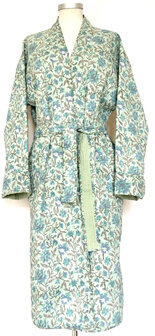  ochtendjas /kimono quilted katoen - 1 aqua/khaki bloem