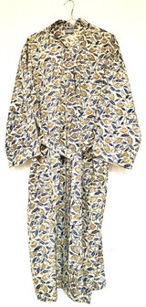  kimono/kamerjas hand blockprint 1- beige/petrol blauw/oker