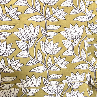 UITVERKOCHT-  kimono/kamerjas hand blockprint 6- oker/zwart/wit