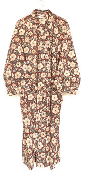  kimono/kamerjas hand blockprint 7- wijnrood/terra cotta/d.groen