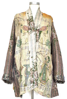 jacket kantha oversized recycled silk 1- vogel cr&egrave;me-oranje