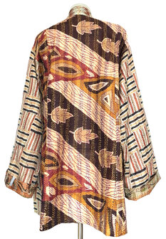 jacket reversible kantha oversized recycled silk 2- autumn d.rood-bruin