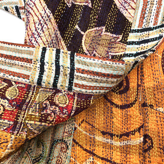jacket reversible kantha oversized recycled silk 2- autumn d.rood-bruin