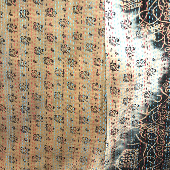 jacket reversible kantha oversized recycled silk 6- zwart-petrol/koper