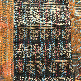 jacket reversible kantha oversized recycled silk 6- zwart-petrol/koper