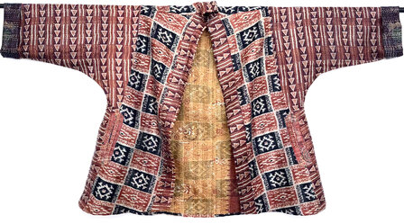 jacket reversible kantha oversized recycled silk 7- kelim block roest/zwart