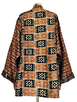 jacket reversible kantha oversized recycled silk 7- kelim block roest/zwart