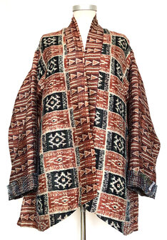 jacket kantha oversized recycled silk 7- kelim block roest/zwart