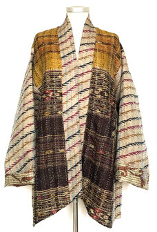 jacket reversible kantha oversized recycled silk 8- oker/aubergine graphic