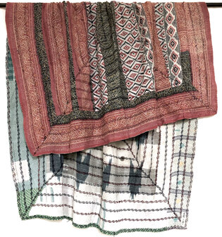  quilt kantha vintage katoen  4- shibori roestrood/beige/zwart-petrol