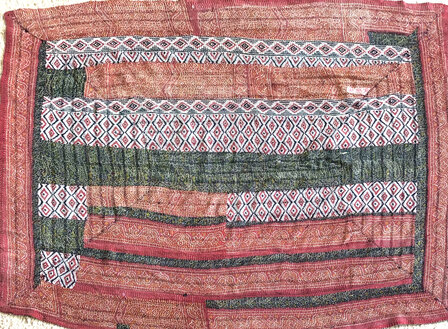  quilt kantha vintage katoen  4- shibori roestrood/beige/zwart-petrol