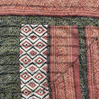  quilt kantha vintage katoen  4- shibori roestrood/beige/zwart-petrol