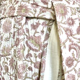 ochtendjas/kimono quilted katoen 6-off-white/ oud roze/groen