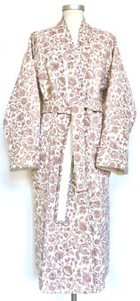 ochtendjas/kimono quilted katoen 6-off-white/ oud roze/groen