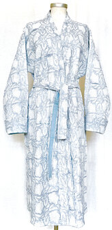  UITVERKOCHT- ochtendjas/kimono quilted katoen 7- pastelblauw/wit