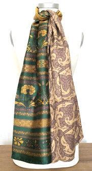 sjaal vintage gerecyclede zijde dubbel 1 -petrol groen/oud paars/goud