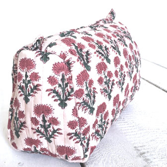 ALLE MATEN UITVERKOCHT- toilettas blockprint soft  in 3 maten - 1 licht roze/rood maat M