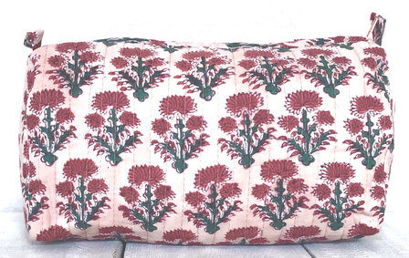 ALLE MATEN UITVERKOCHT- toilettas blockprint soft  in 3 maten - 1 licht roze/rood maat M