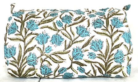 toilettas blockprint soft  in 3 maten - turquoise/groen maat M