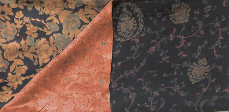 sjaal vintage gerecyclede zijde dubbel 11- warm oranje/zwart