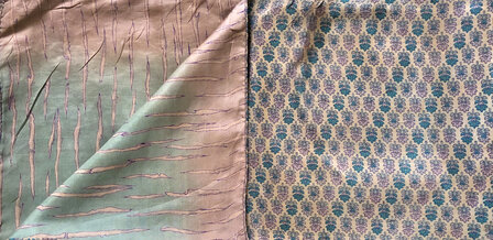 sjaal vintage gerecyclede zijde dubbel 13- oud roze/taupe/petrol