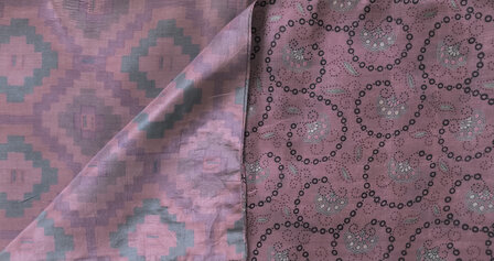 sjaal vintage gerecyclede zijde dubbel 14- oud paars/petrol/d.roze