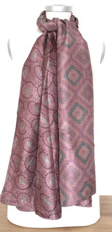 sjaal vintage gerecyclede zijde dubbel 14- oud paars/petrol/d.roze