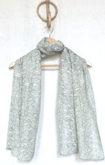 sjaal smal- zijde  handbedrukt  parelmoer zilvergroen