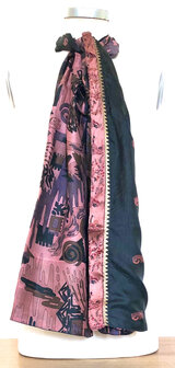 sjaal vintage gerecyclede zijde dubbel 23- zwart/donker oud roze/paars/bruin