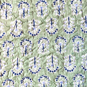 sprei new kantha 2 pers. handdoorgestikt groen/blauw