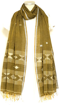 sjaal jamdani voile katoen groot- tabak bruin